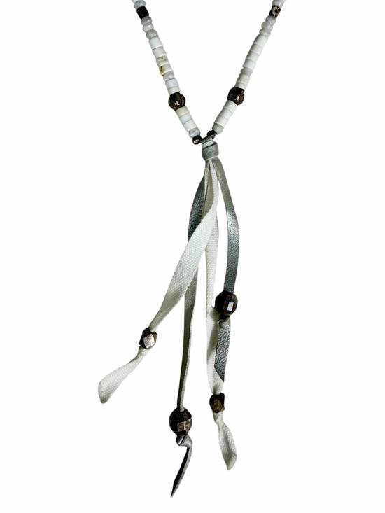 Chan Luu Jewelry - Chan Luu White Bead, Faceted Brass Tassel Pendant Necklace. BohoTribalFestival